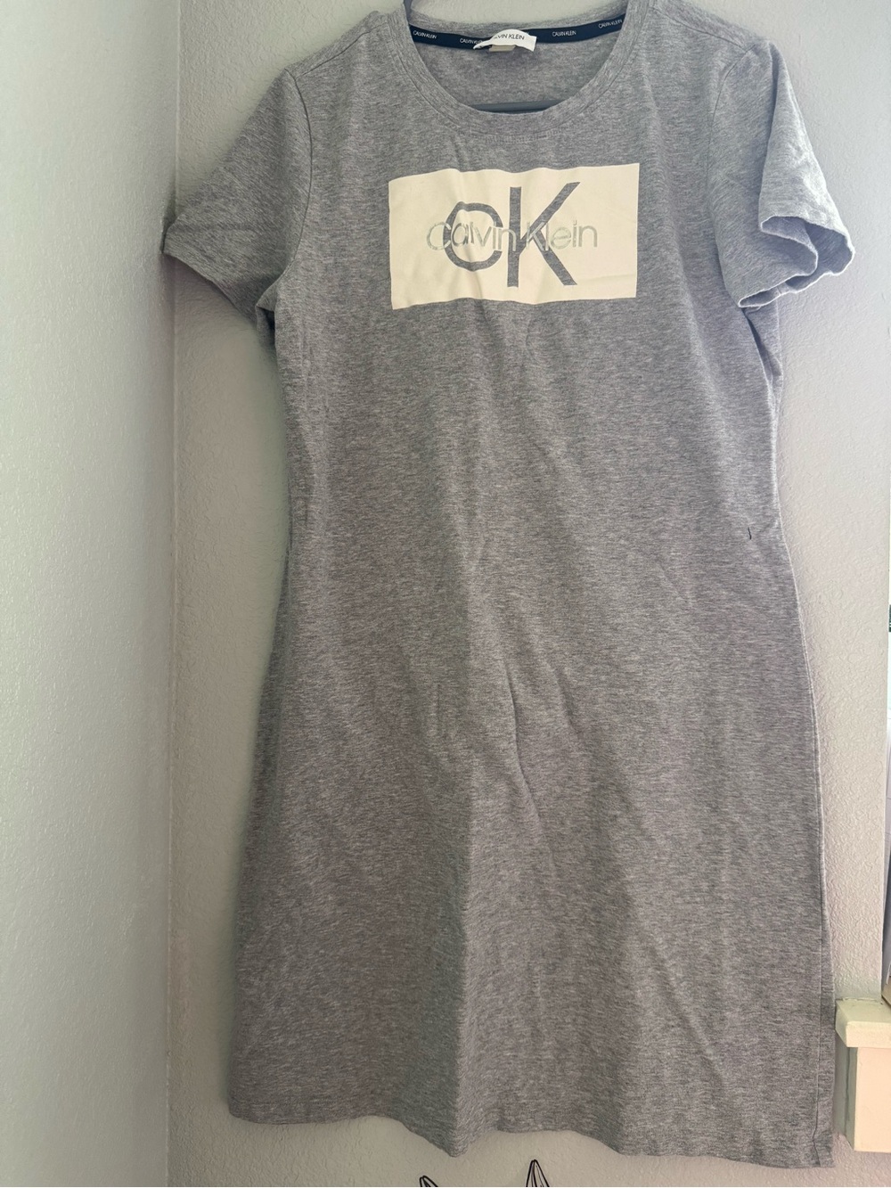 Calvin Klein Grey Tee Shirt Dress with White Logo Panel